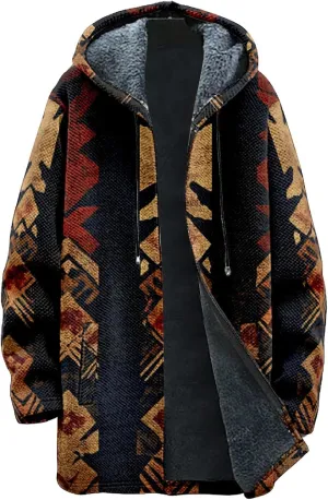 Mens Cardigan Sweater Vintage Western Aztec Print Graphic Hoodies Full Zip Sherpa Fleece Jackets Long Sleeve Coats