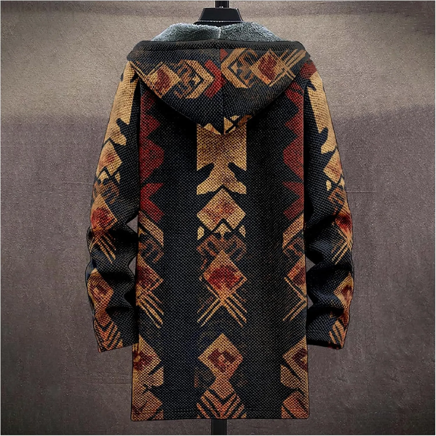 Mens Cardigan Sweater Vintage Western Aztec Print Graphic Hoodies Full Zip Sherpa Fleece Jackets Long Sleeve Coats