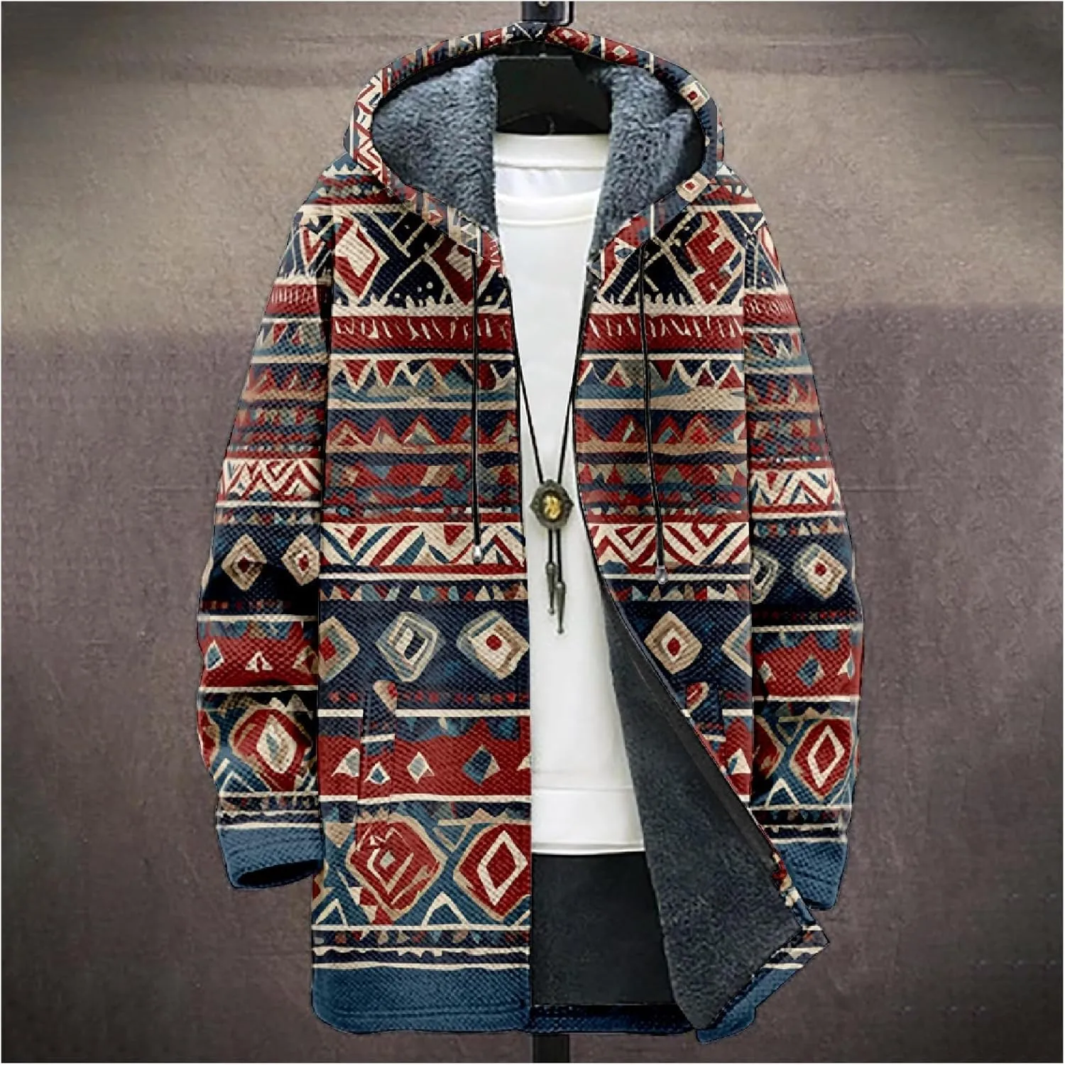 Mens Cardigan Sweater Vintage Western Aztec Print Graphic Hoodies Full Zip Sherpa Fleece Jackets Long Sleeve Coats