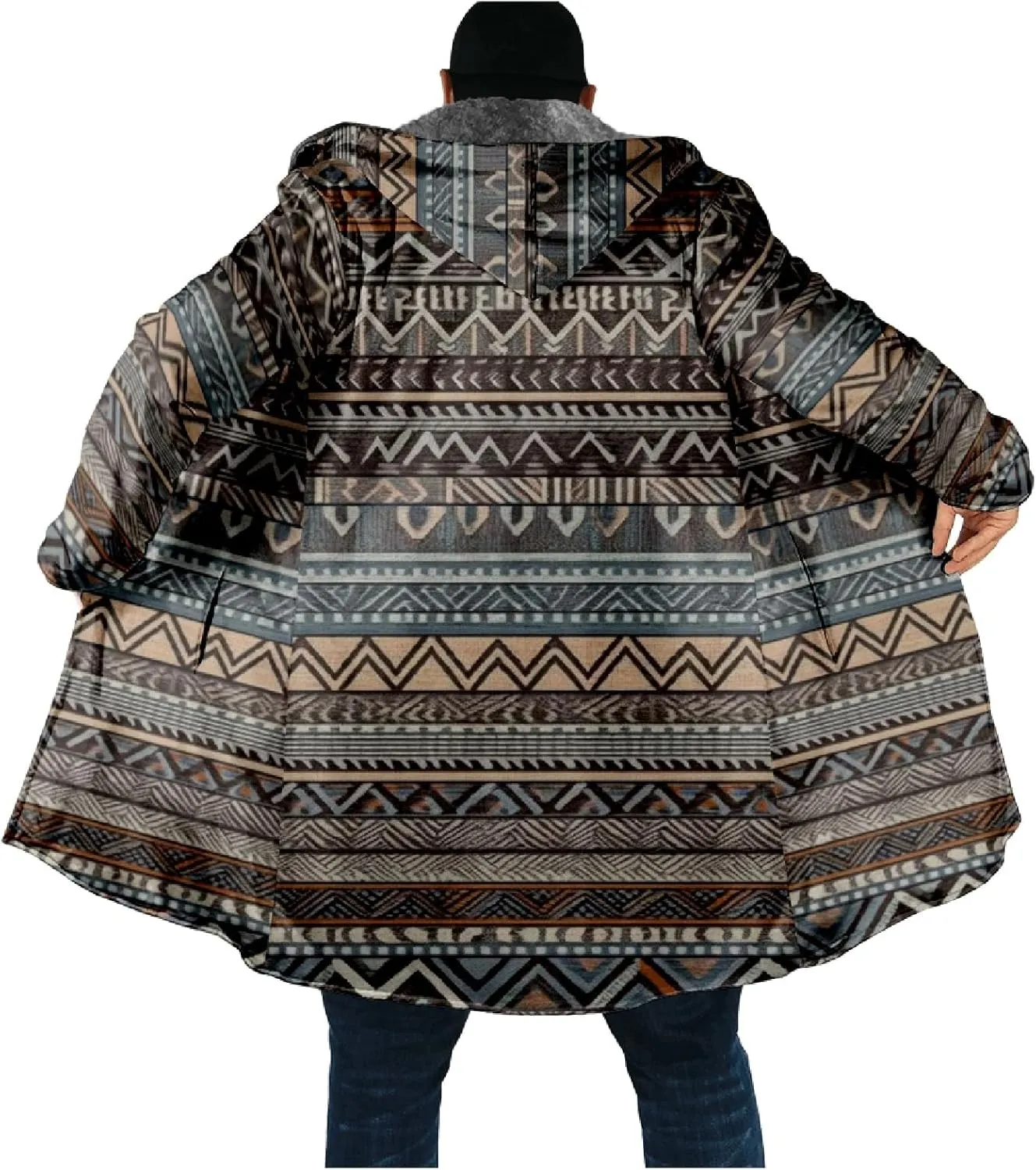 Mens Cardigan Sweater Vintage Western Aztec Print Graphic Hoodies Full Zip Sherpa Fleece Jackets Long Sleeve Coats