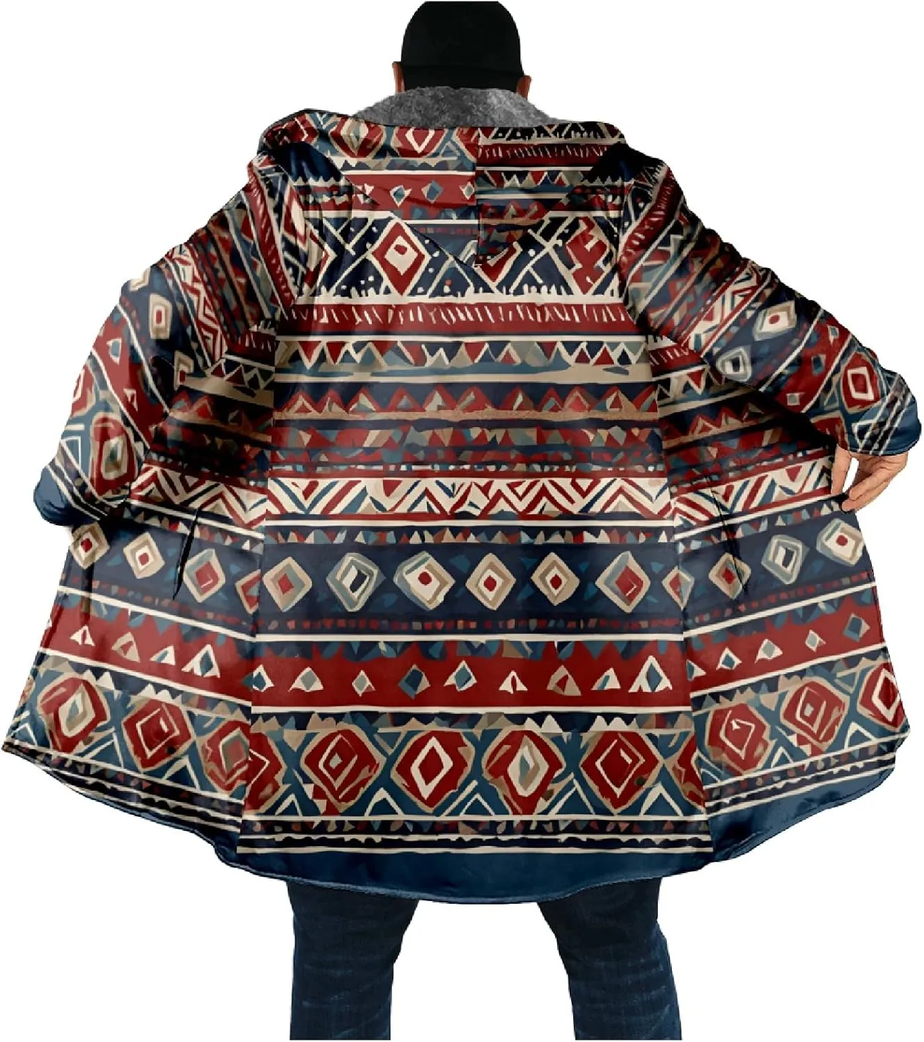 Mens Cardigan Sweater Vintage Western Aztec Print Graphic Hoodies Full Zip Sherpa Fleece Jackets Long Sleeve Coats