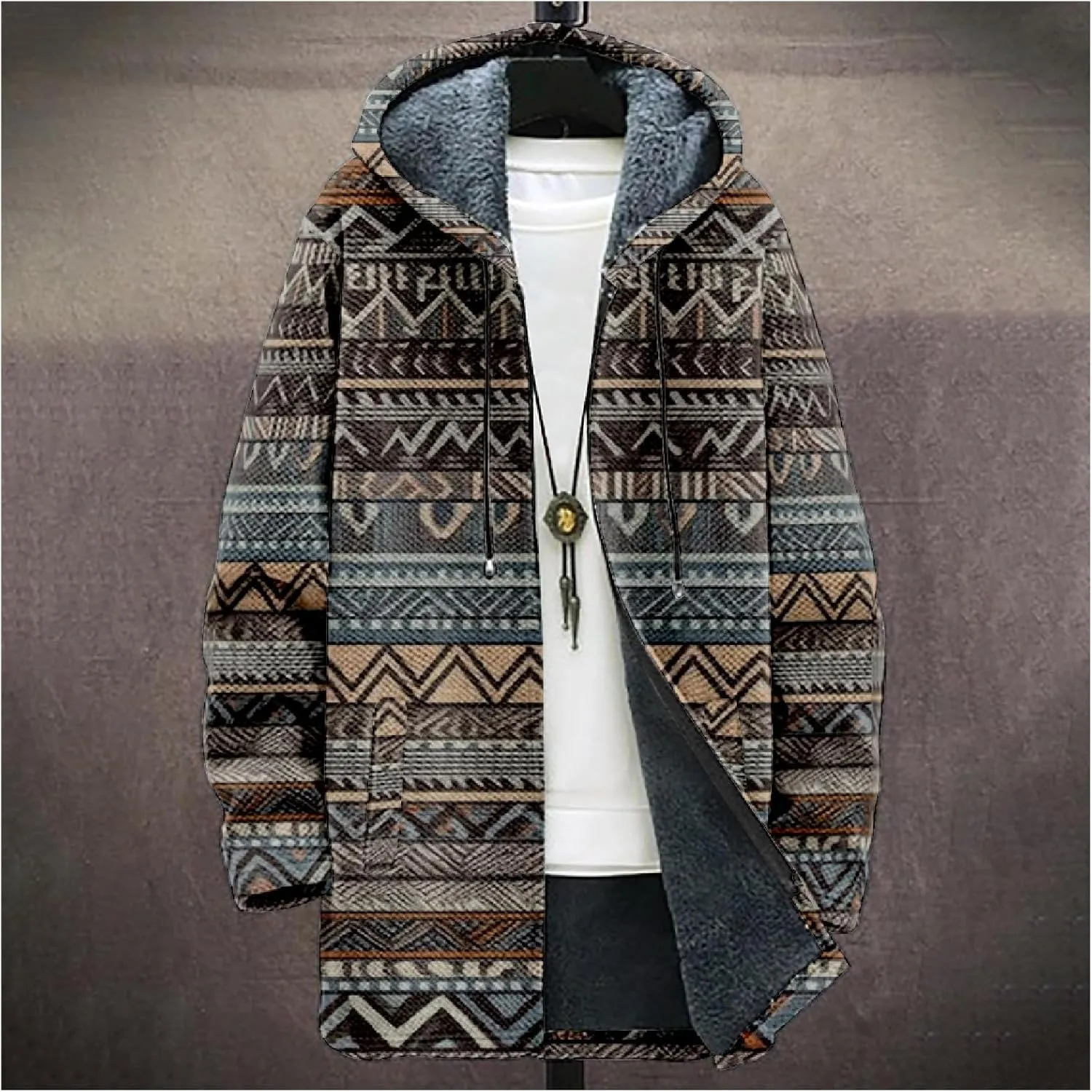 Mens Cardigan Sweater Vintage Western Aztec Print Graphic Hoodies Full Zip Sherpa Fleece Jackets Long Sleeve Coats