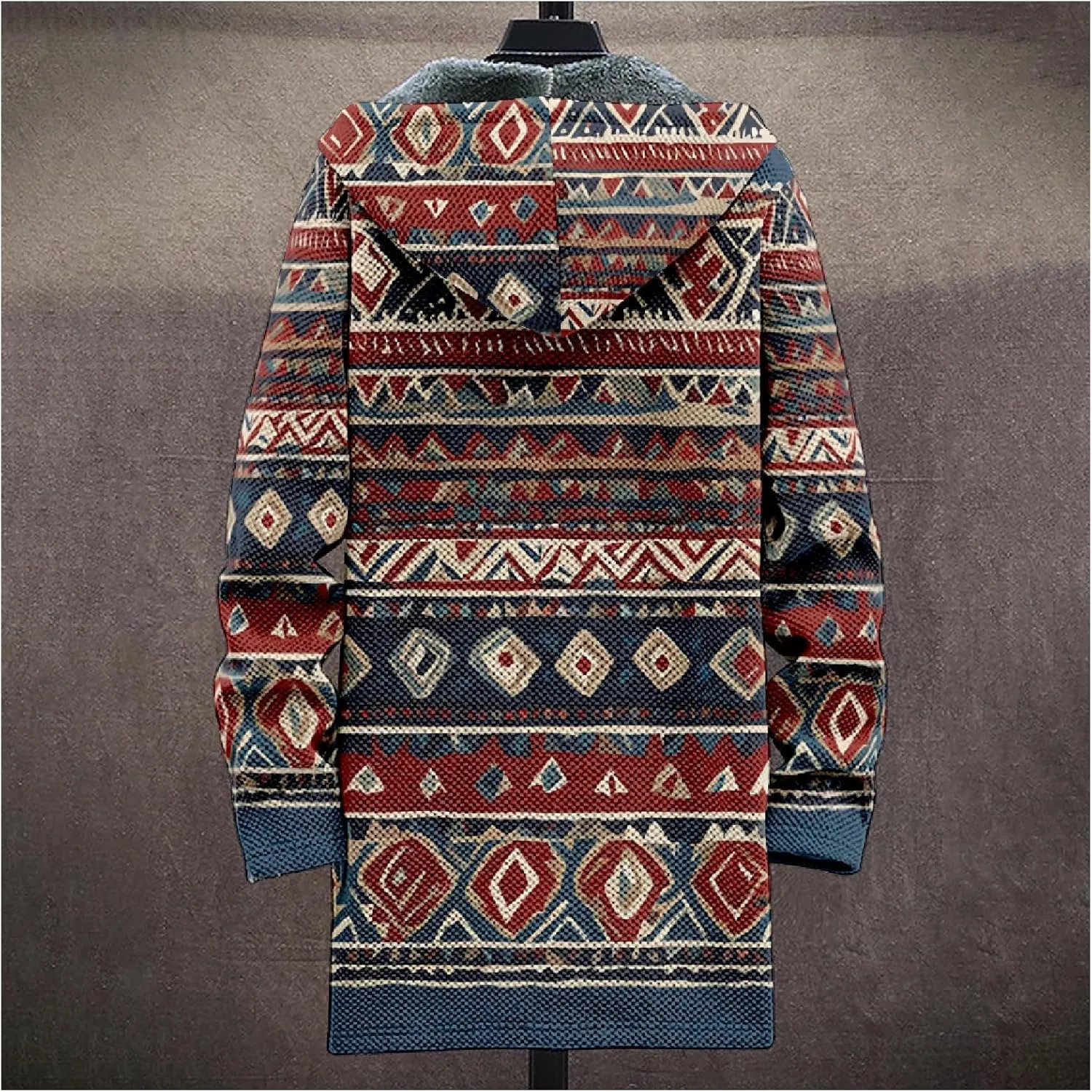 Mens Cardigan Sweater Vintage Western Aztec Print Graphic Hoodies Full Zip Sherpa Fleece Jackets Long Sleeve Coats