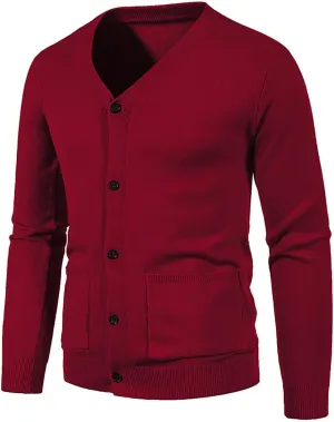 Men's Cardigan Sweaters Button Down Knit Sweater Long Sleeve V Neck Cardigan Slim Fit Cardigan Sweaters Winter Outfits
