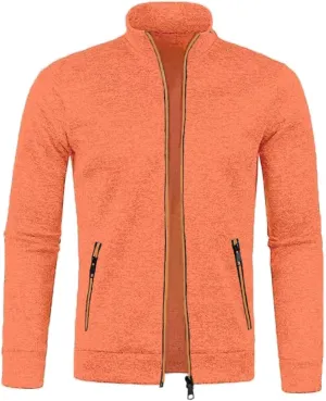Men's Cardigan Sweaters Full Zip Up Stand Collar Slim Fit Casual Solid Color Knitted Sweater with 2 Front Pockets