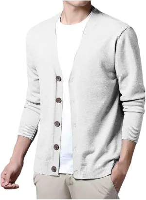 Men's Cardigan Sweaters Knitted V Neck Regular Fit Jacket Button Down Fleece Lined Winter Warm Coat with Pocket