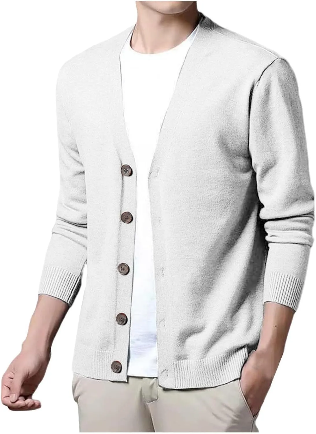 Men's Cardigan Sweaters Knitted V Neck Regular Fit Jacket Button Down Fleece Lined Winter Warm Coat with Pocket