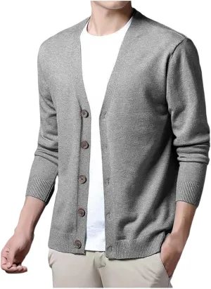 Men's Cardigan Sweaters Knitted V Neck Regular Fit Jacket Button Down Fleece Lined Winter Warm Coat with Pocket
