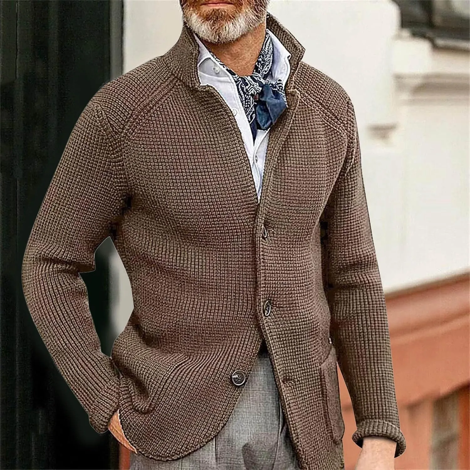 Men's Cardigan Sweaters Wool Blend V Neck Button Down Sweaters Vintage Casual Cardigan Sweaters with Pockets