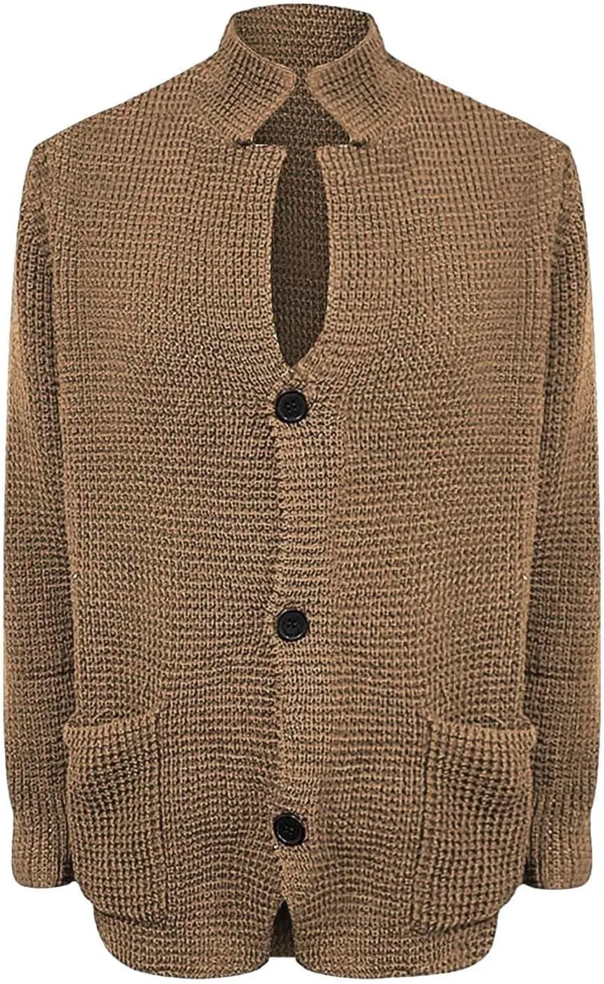 Men's Cardigan Sweaters Wool Blend V Neck Button Down Sweaters Vintage Casual Cardigan Sweaters with Pockets