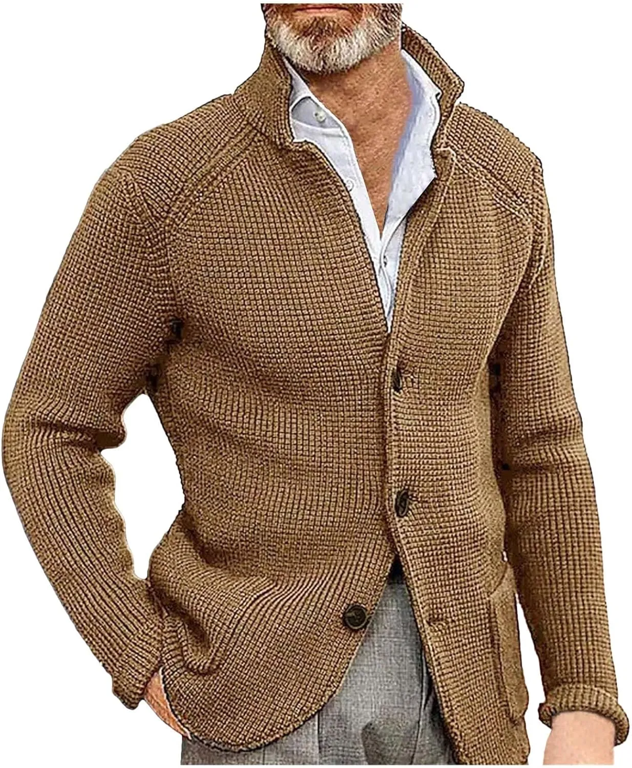 Men's Cardigan Sweaters Wool Blend V Neck Button Down Sweaters Vintage Casual Cardigan Sweaters with Pockets