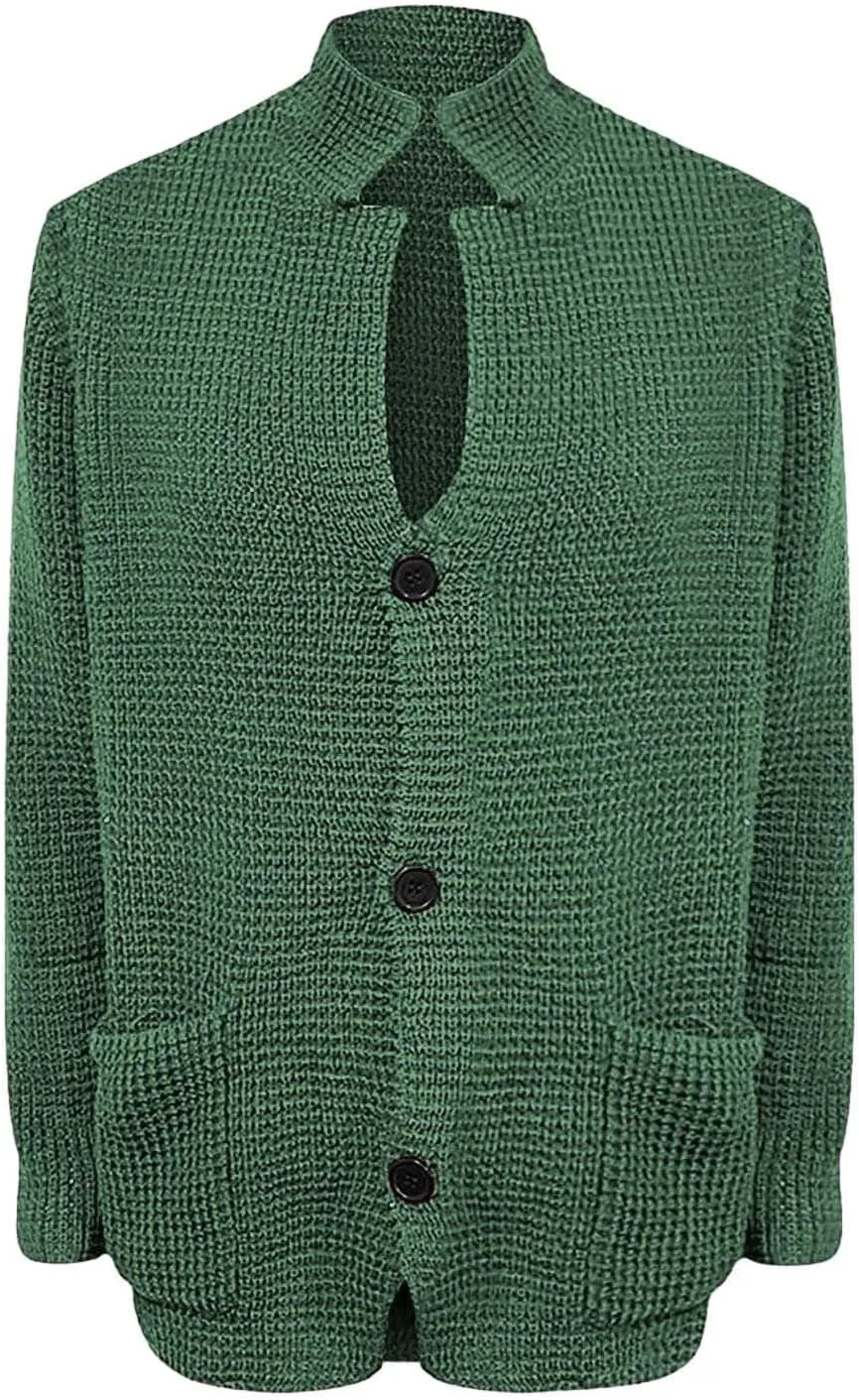 Men's Cardigan Sweaters Wool Blend V Neck Button Down Sweaters Vintage Casual Cardigan Sweaters with Pockets