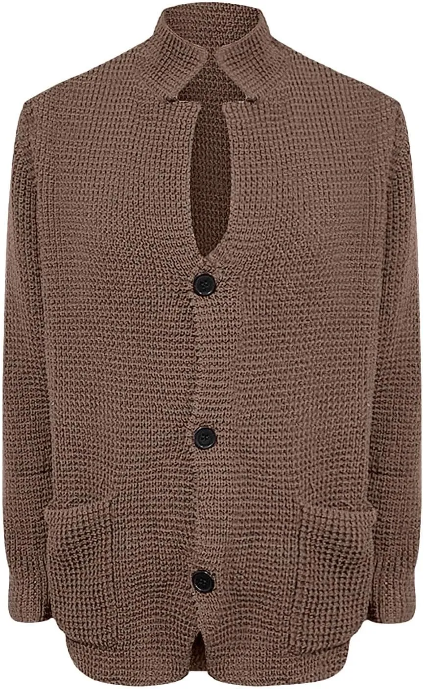 Men's Cardigan Sweaters Wool Blend V Neck Button Down Sweaters Vintage Casual Cardigan Sweaters with Pockets