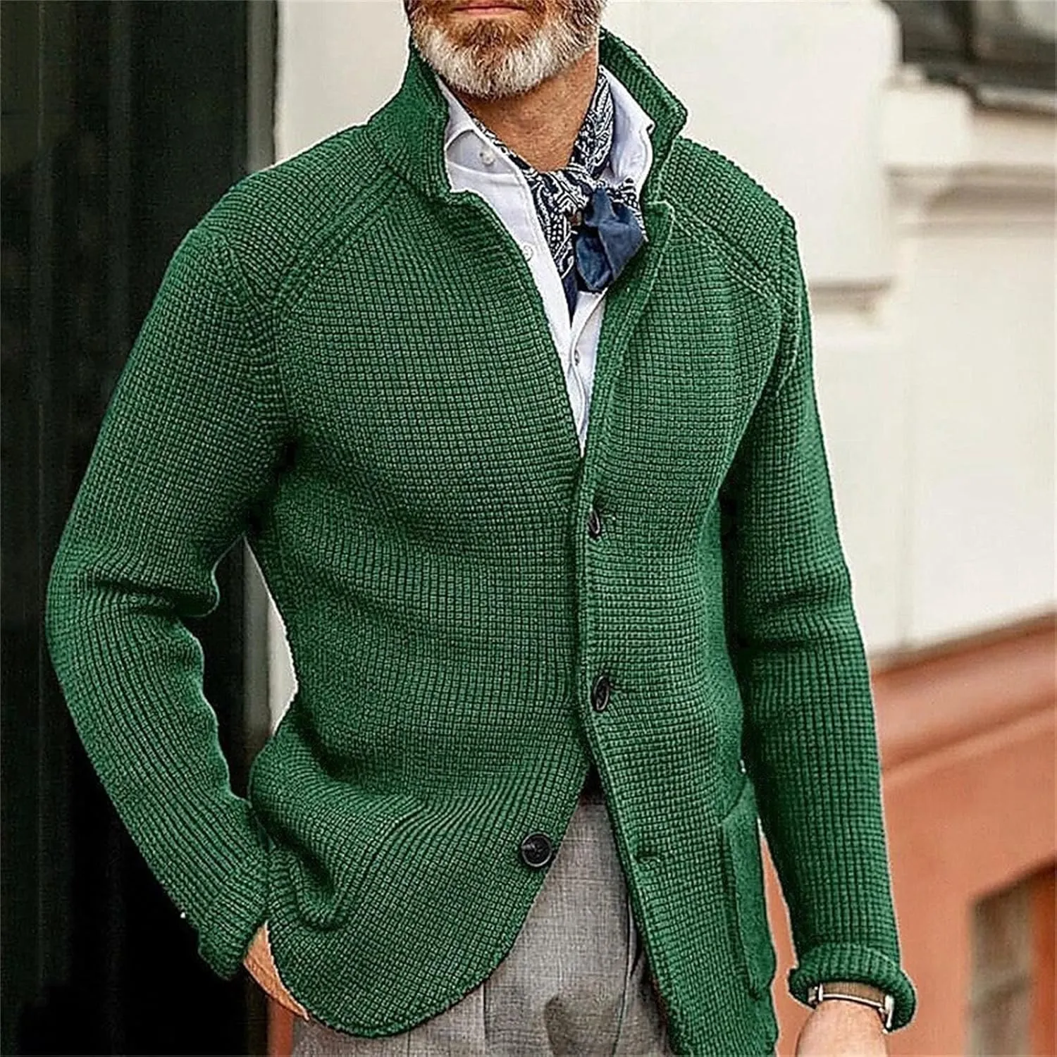 Men's Cardigan Sweaters Wool Blend V Neck Button Down Sweaters Vintage Casual Cardigan Sweaters with Pockets