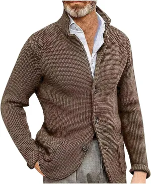 Men's Cardigan Sweaters Wool Blend V Neck Button Down Sweaters Vintage Casual Cardigan Sweaters with Pockets