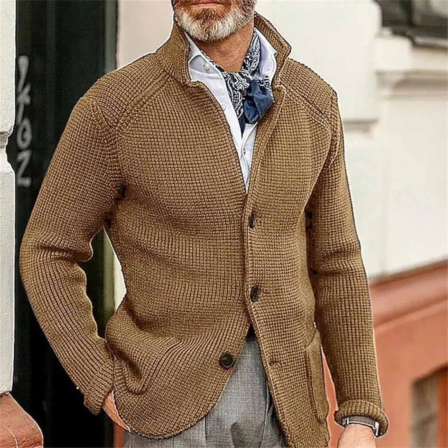 Men's Cardigan Sweaters Wool Blend V Neck Button Down Sweaters Vintage Casual Cardigan Sweaters with Pockets