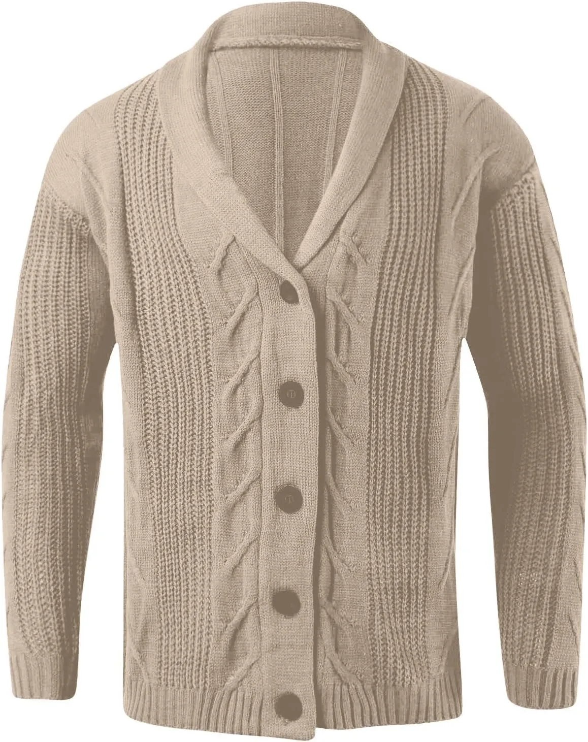 Men's Cashmere Sweaters, Mens Cable Knit Cardigan Sweater Shawl Collar Loose Fit Long Sleeve Casual Cardigans