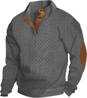 Men's Cashmere Sweaters, Men's Outdoor Casual Stand Cashmere 1/4 Button Long Sleeve Sweater Long Sleeve Sweatshirts