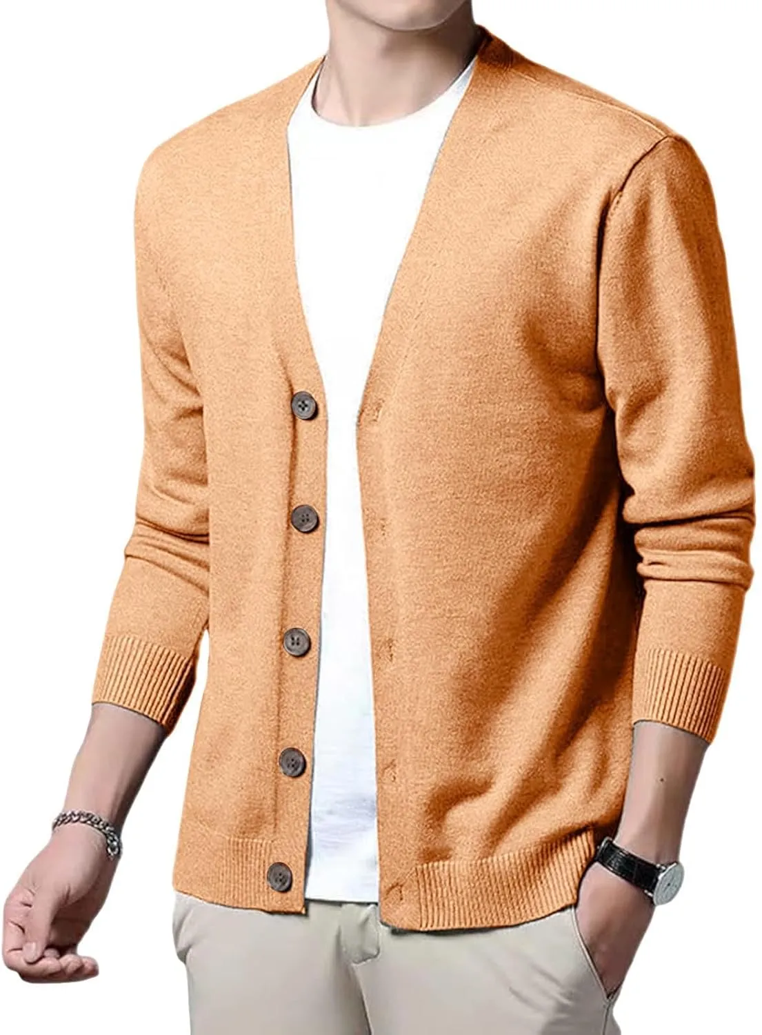 Men's Cashmere Sweaters, Mens Shawl Collar Cardigan Sweater Cable Knit Button Chunky Long Sleeve Warm Casual Sweaters