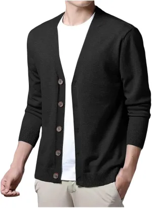 Men's Casual Long Sleeve Shawl Collar Buttons Down Cable Knit Cardigan Sweater Slim Fit V Neck Sweaters with Pockets
