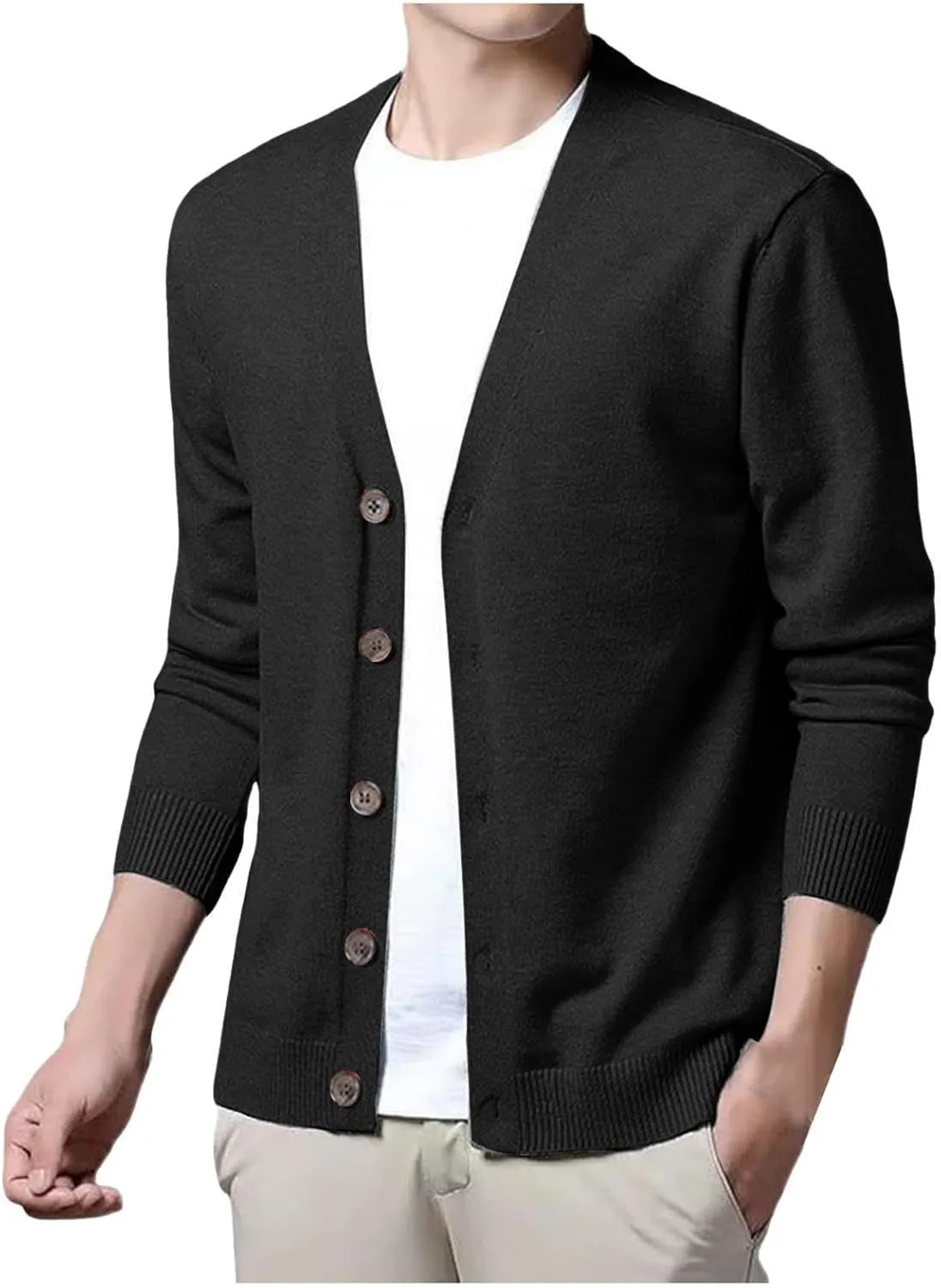 Men's Casual Long Sleeve Shawl Collar Buttons Down Cable Knit Cardigan Sweater Slim Fit V Neck Sweaters with Pockets