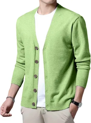 Men's Casual Long Sleeve Shawl Collar Buttons Down Cable Knit Cardigan Sweater Slim Fit V Neck Sweaters with Pockets