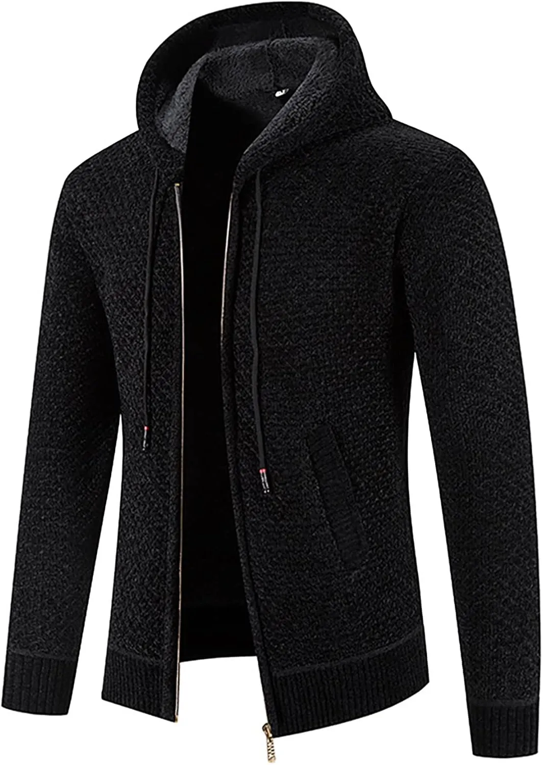 Men's Casual Stand Collar Cardigan Button Down Cable Thick Knitted Full Zip Sweater with Pattern