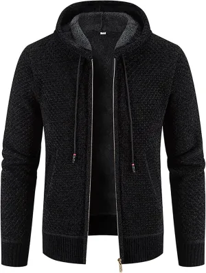 Men's Casual Stand Collar Cardigan Button Down Cable Thick Knitted Full Zip Sweater with Pattern