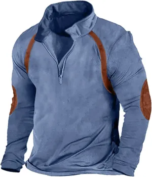 Mens Classic Distressed Military Sweatshirts Quarter-Zip Long Sleeve Tactical Casual Sport Jacket Motocycle Sweaters