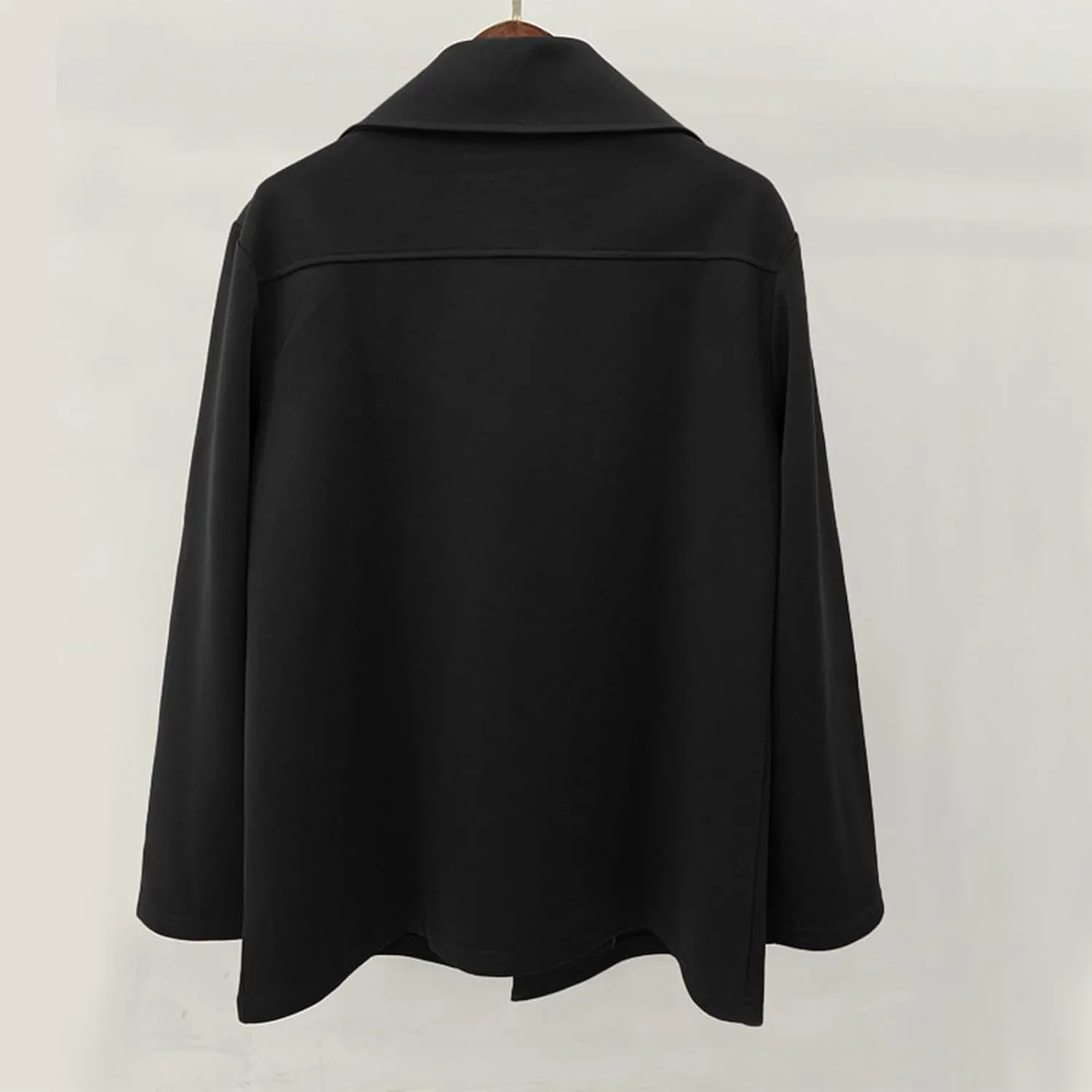 Men's Classic Notched Collar Double Breasted Wool Blend Pea Coat Winter Warm Trench Coats Business Windbreaker Jacket