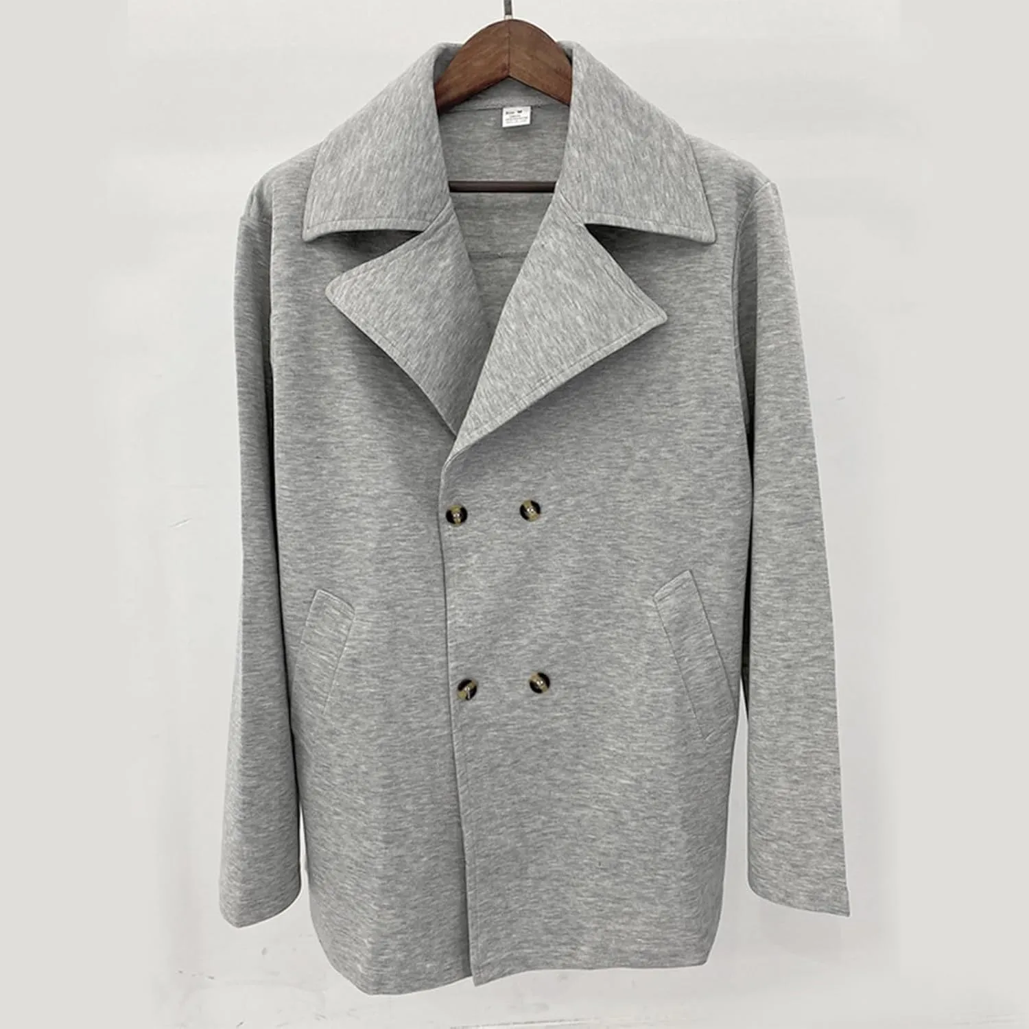 Men's Classic Notched Collar Double Breasted Wool Blend Pea Coat Winter Warm Trench Coats Business Windbreaker Jacket