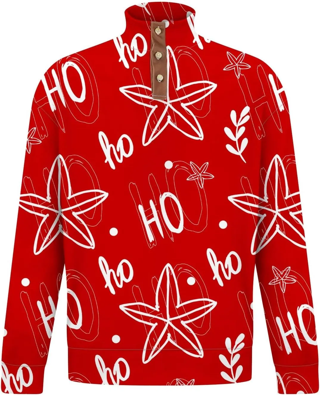 Mens Corduroy Sweater Christmas Tree Elk Printed Long Sleeve Button Henry Collar Polo Shirt Holiday Santa Sweatshirt