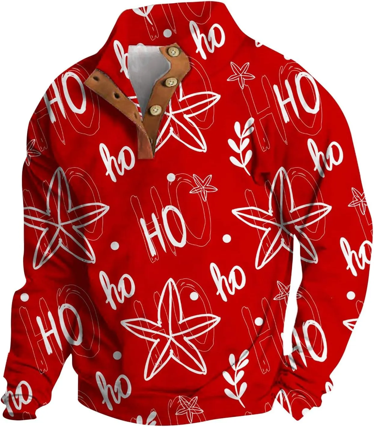 Mens Corduroy Sweater Christmas Tree Elk Printed Long Sleeve Button Henry Collar Polo Shirt Holiday Santa Sweatshirt