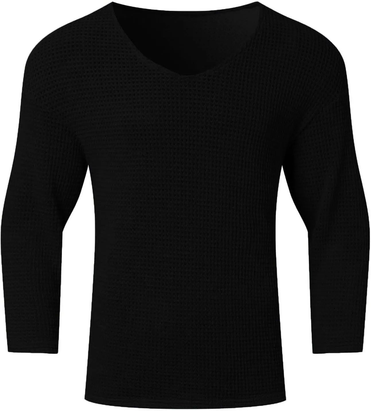 Men's Cotton V Neck Knitted Sweater Jumper Hollow Out Solid Color Long Sleeve Pullover Tops 2025