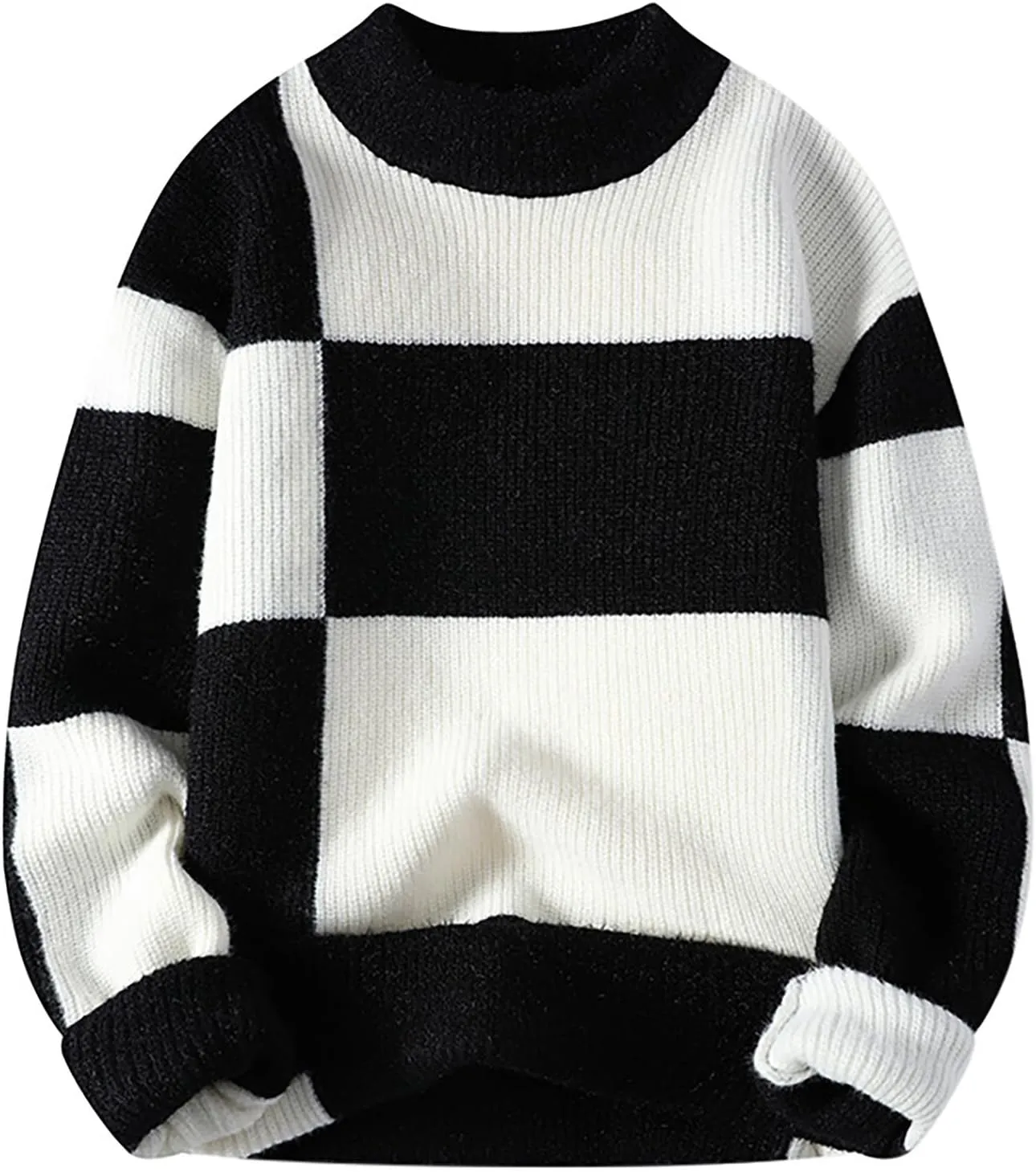 Mens Crew Neck Sweaters Long Sleeve Fashion Knitted Crewneck Striped Pullover Sweater Soft Sweater Mens