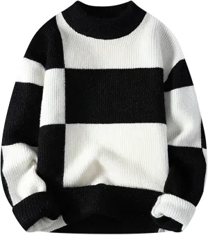 Mens Crew Neck Sweaters Long Sleeve Fashion Knitted Crewneck Striped Pullover Sweater Soft Sweater Mens