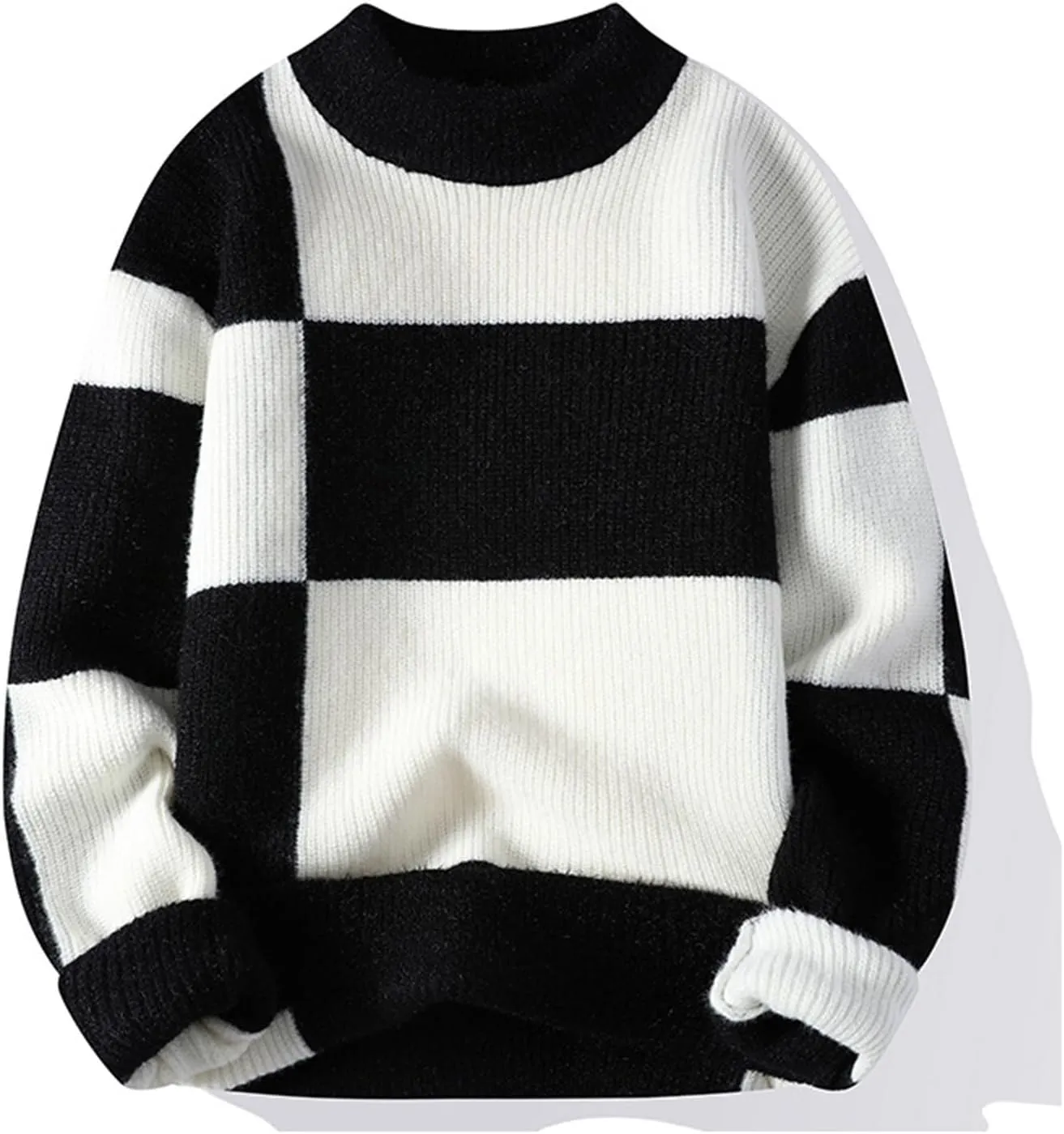 Mens Crew Neck Sweaters Long Sleeve Fashion Knitted Crewneck Striped Pullover Sweater Soft Sweater Mens