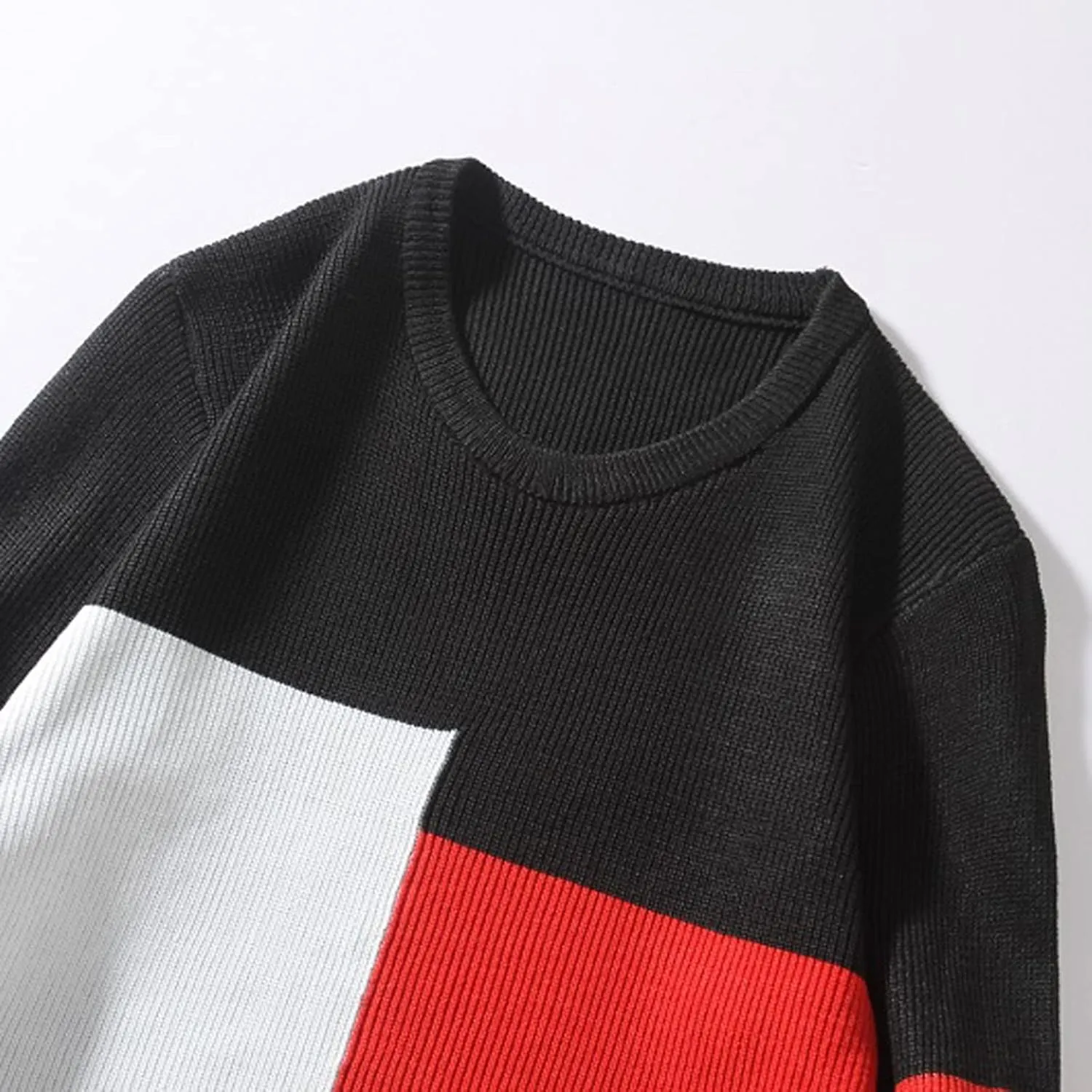 Mens Crewneck Oversized Sweaters Long Sleeve Patchwork Knit Jumper Pullover Stretchy Autumn Fashion Blouse T Shirts