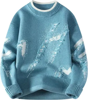Mens Crewneck Sweater Long Sleeve Pullover Ribbed Knitted Tops Lightweight Casual Loose Knitwear Fall Fashion Sweater