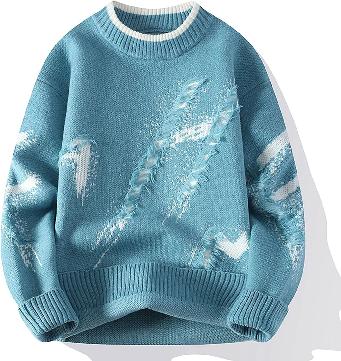 Mens Crewneck Sweater Long Sleeve Pullover Ribbed Knitted Tops Lightweight Casual Loose Knitwear Fall Fashion Sweater