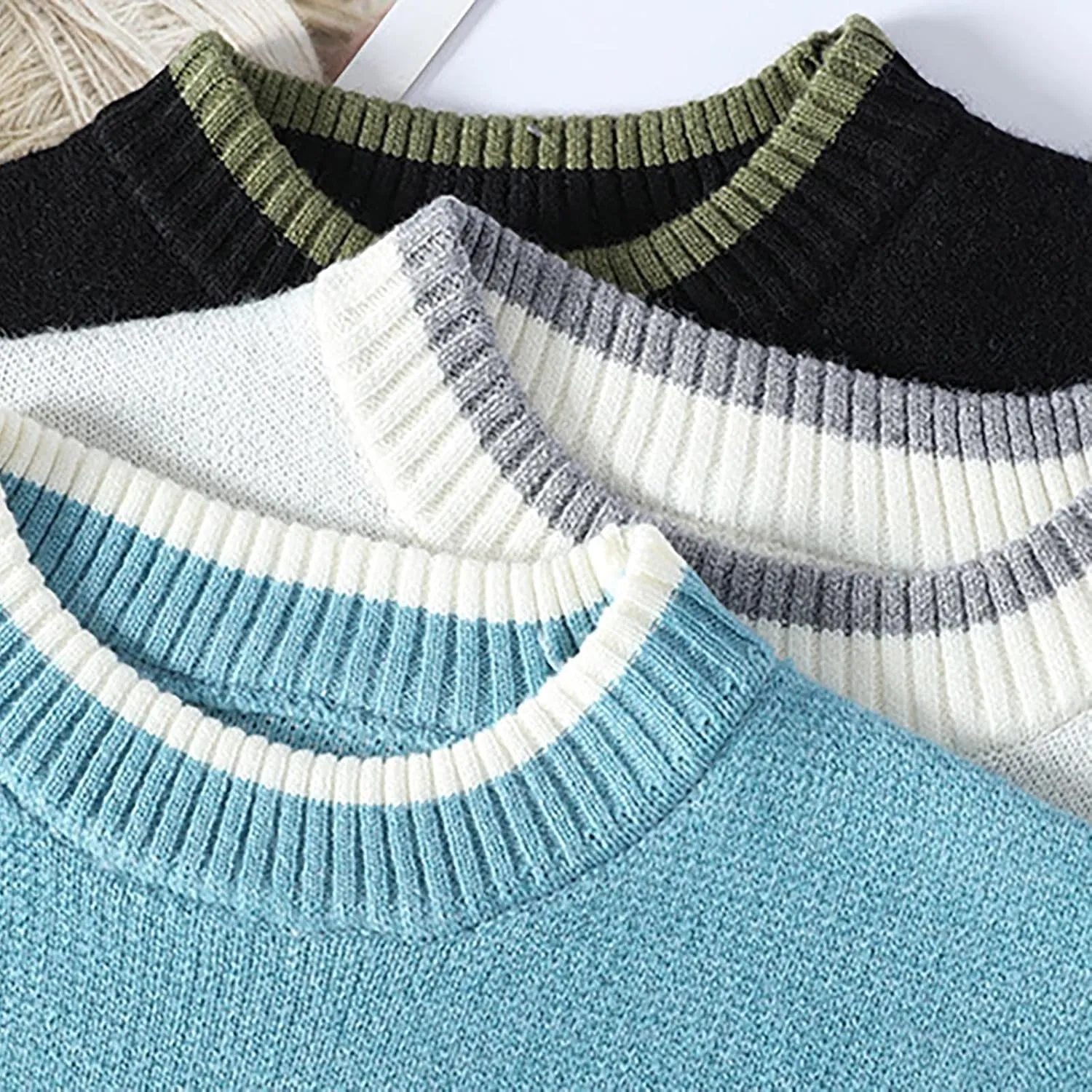 Mens Crewneck Sweater Long Sleeve Pullover Ribbed Knitted Tops Lightweight Casual Loose Knitwear Fall Fashion Sweater