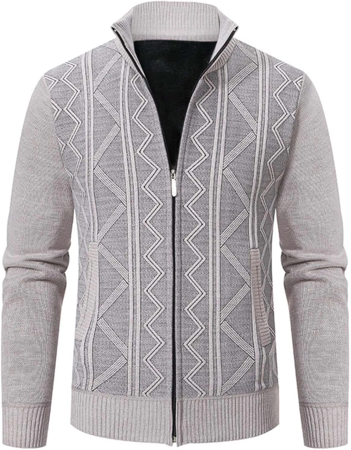 Mens Decent Full Zip Stand Collar Cardigans Business Casual Button Down Cable Knitted Sweater Blazers