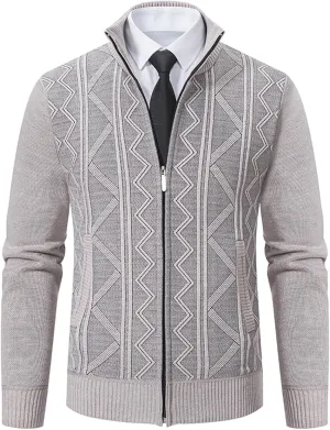 Mens Decent Full Zip Stand Collar Cardigans Business Casual Button Down Cable Knitted Sweater Blazers