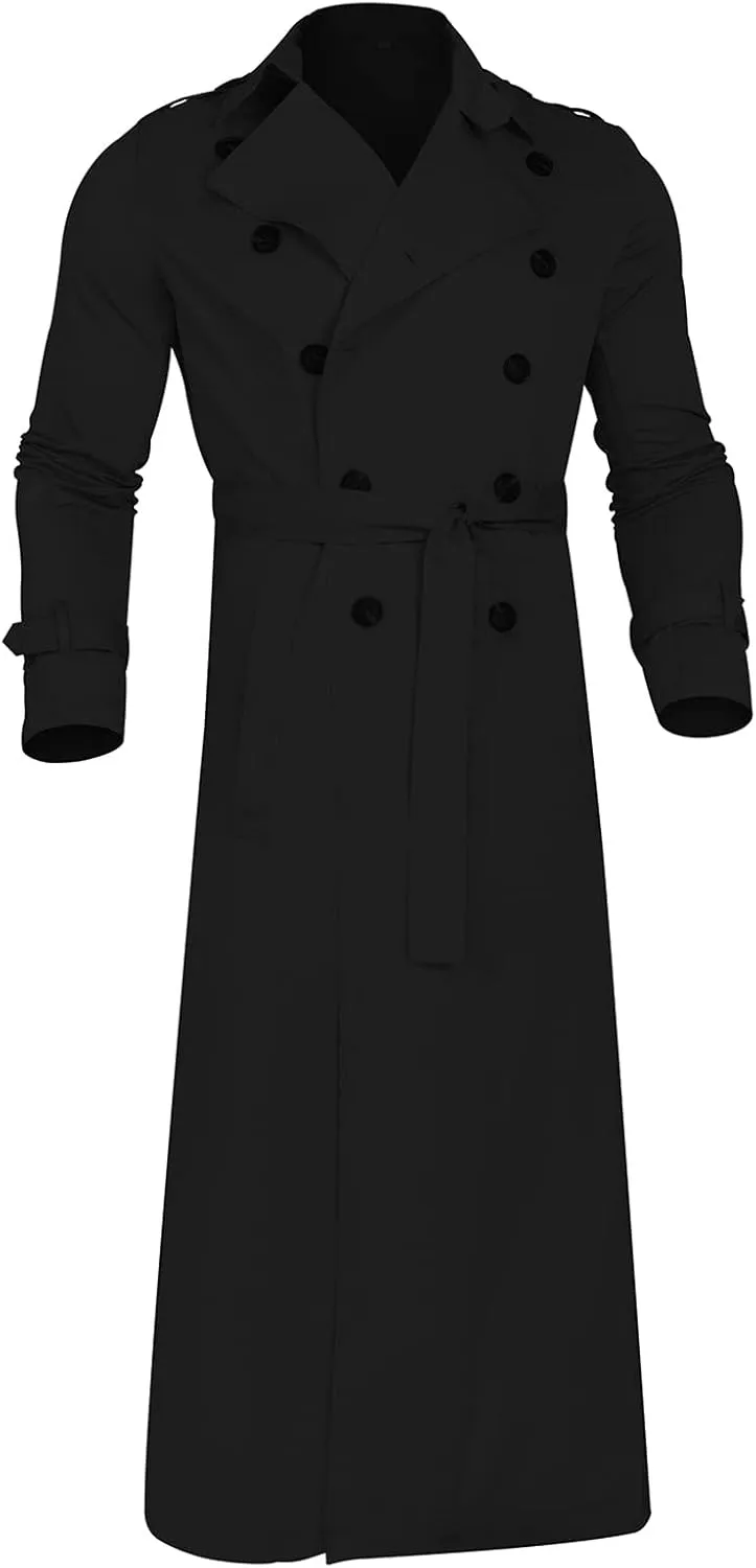 Mens Double Breasted Overcoat Casual Lapel Oversized Long Duster Jackets Classic Oversized Windbreaker Trench Coat