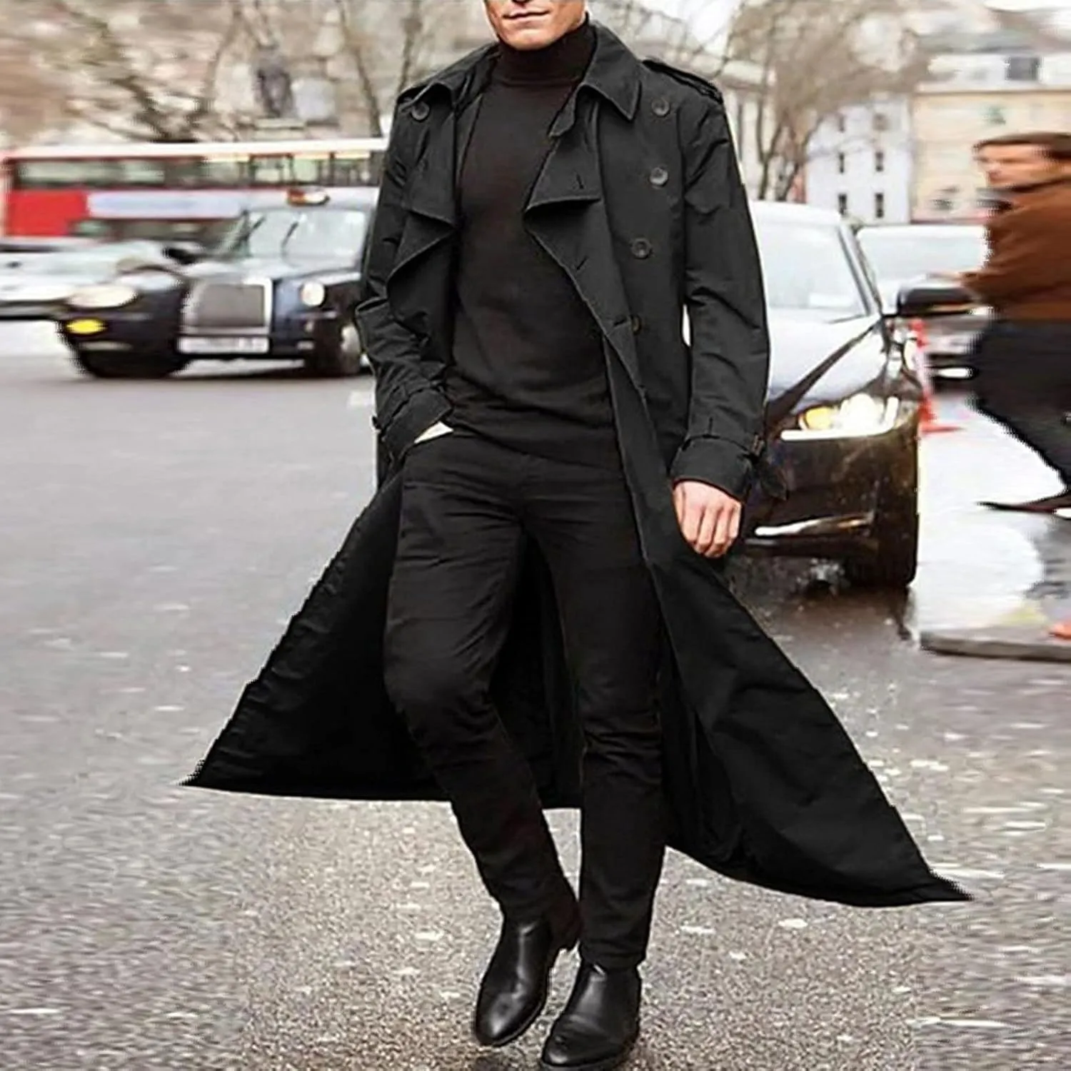Mens Double Breasted Overcoat Casual Lapel Oversized Long Duster Jackets Classic Oversized Windbreaker Trench Coat
