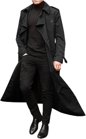 Mens Double Breasted Overcoat Casual Lapel Oversized Long Duster Jackets Classic Oversized Windbreaker Trench Coat