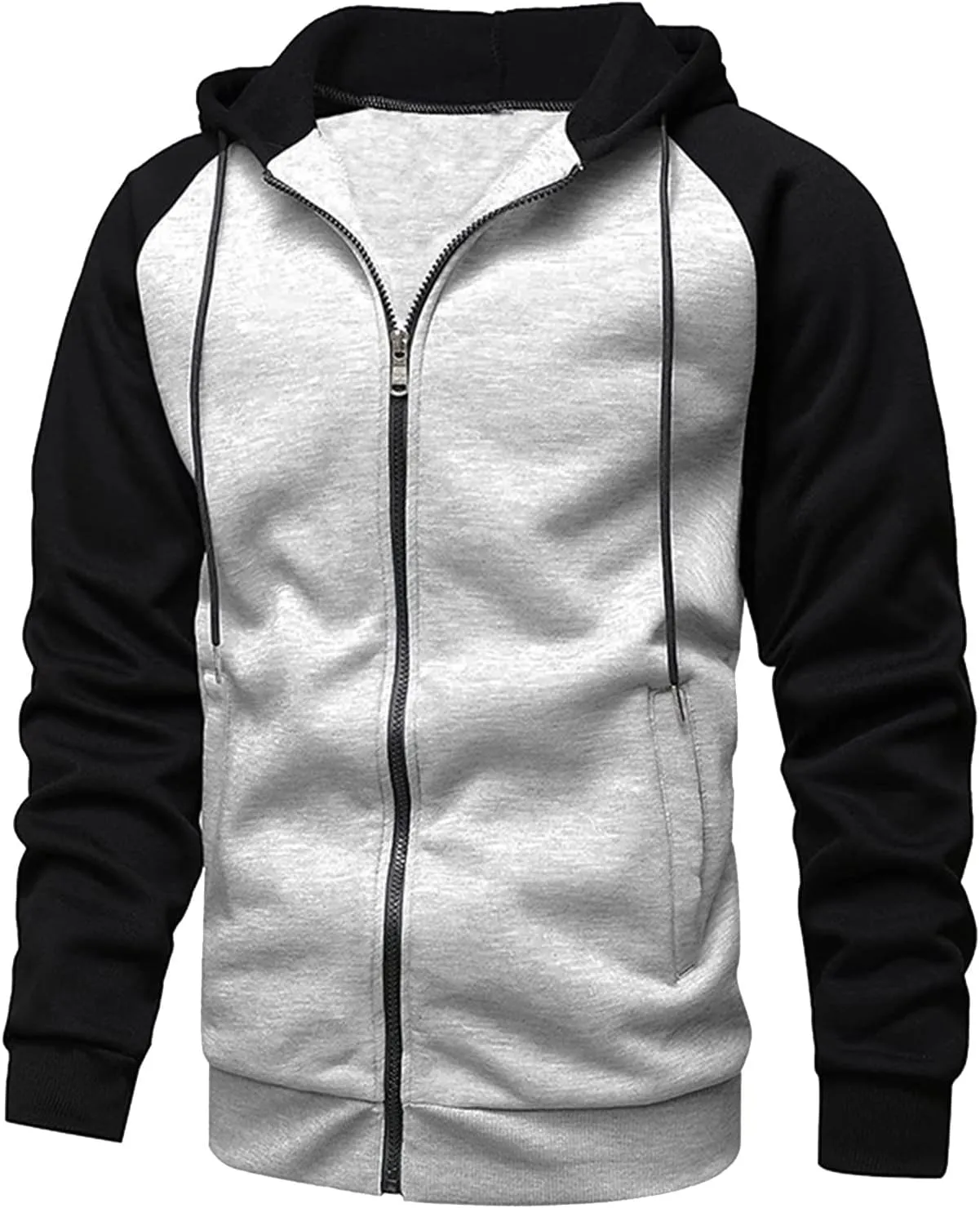 Men's Fleece Drawstring Fake Two-Piece Sports Heated Sweatshirt Pullover Long Sleeve Zipper Hooded Jacket Coats Big And Tall