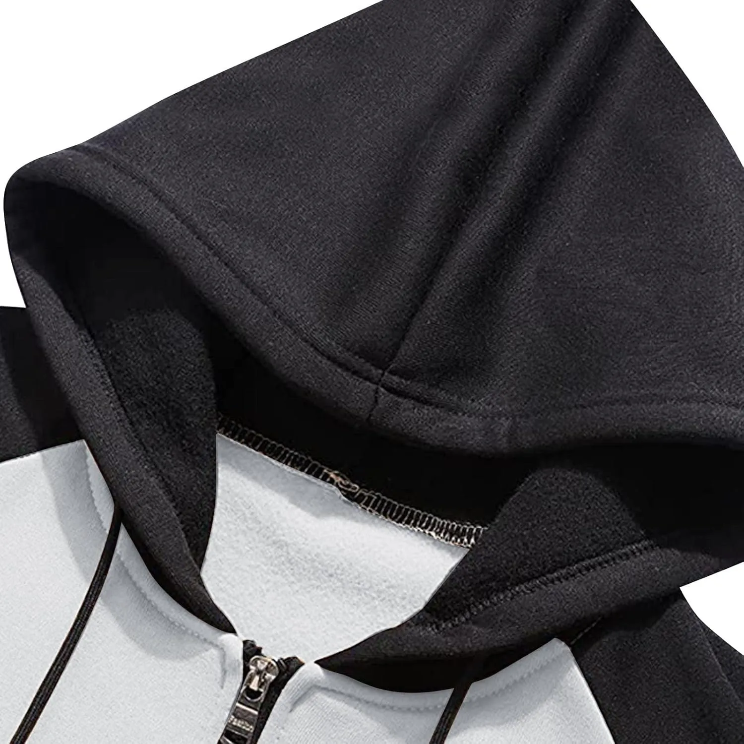 Men's Fleece Drawstring Fake Two-Piece Sports Heated Sweatshirt Pullover Long Sleeve Zipper Hooded Jacket Coats Big And Tall