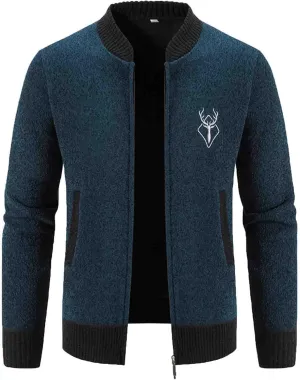 Mens Full Zip Cardigan Sweater Stand Collar Long Sleeve Pullover Graphic Knitwear Knitted Tops Jacket with Pockets