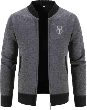 Mens Full Zip Cardigan Sweater Stand Collar Long Sleeve Pullover Graphic Knitwear Knitted Tops Jacket with Pockets